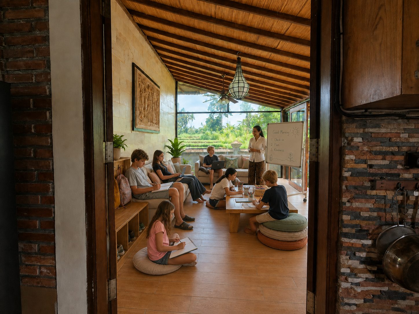 Quiet chill-out room used for morning group and sensory regulation at Winta's Place, Ubud