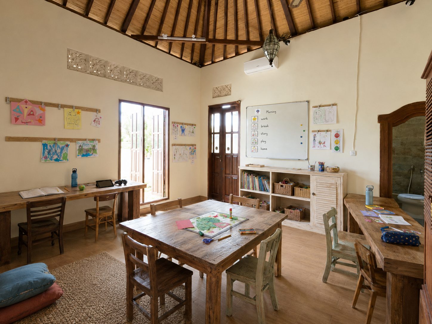 Bright classroom set up for younger students at Winta's Place special education school in Ubud, Bali