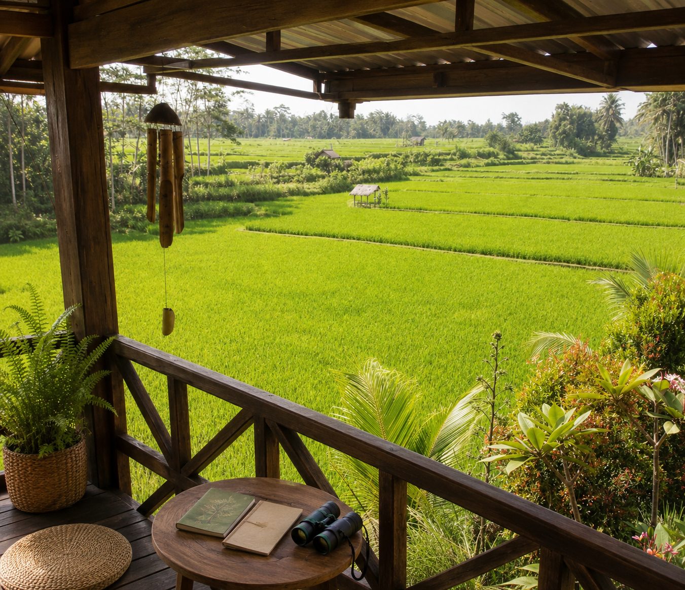Rice paddies and jungle seen from the joglo pavilion at Winta's Place, Ubud, Bali