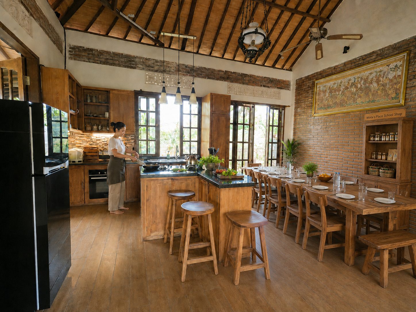 Full view of the open kitchen at Winta's Place school in Ubud, Bali