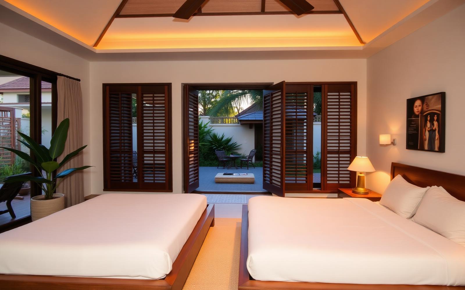 Warm, calm evening living space designed for boarding at Winta's Place, Bali
