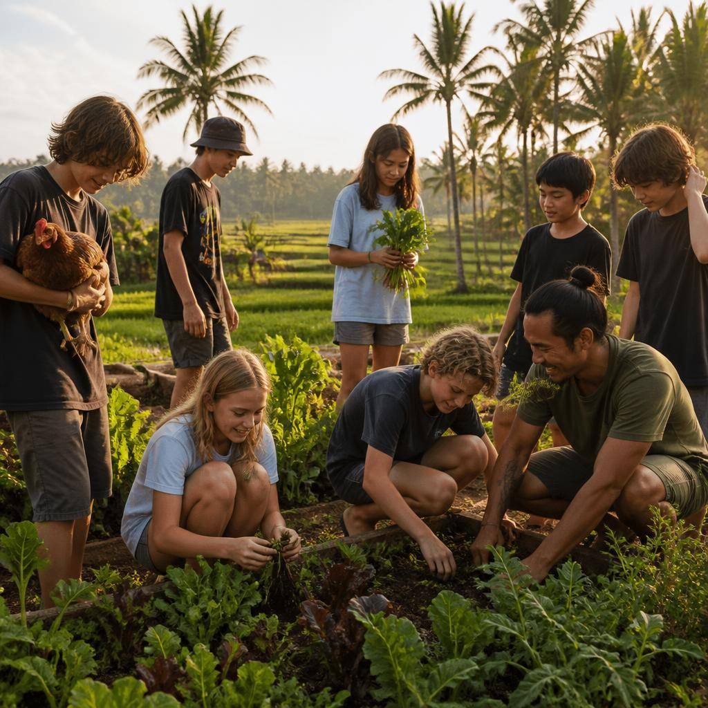 Students at an organic Bali farm during a Winta's Place School Holiday Program